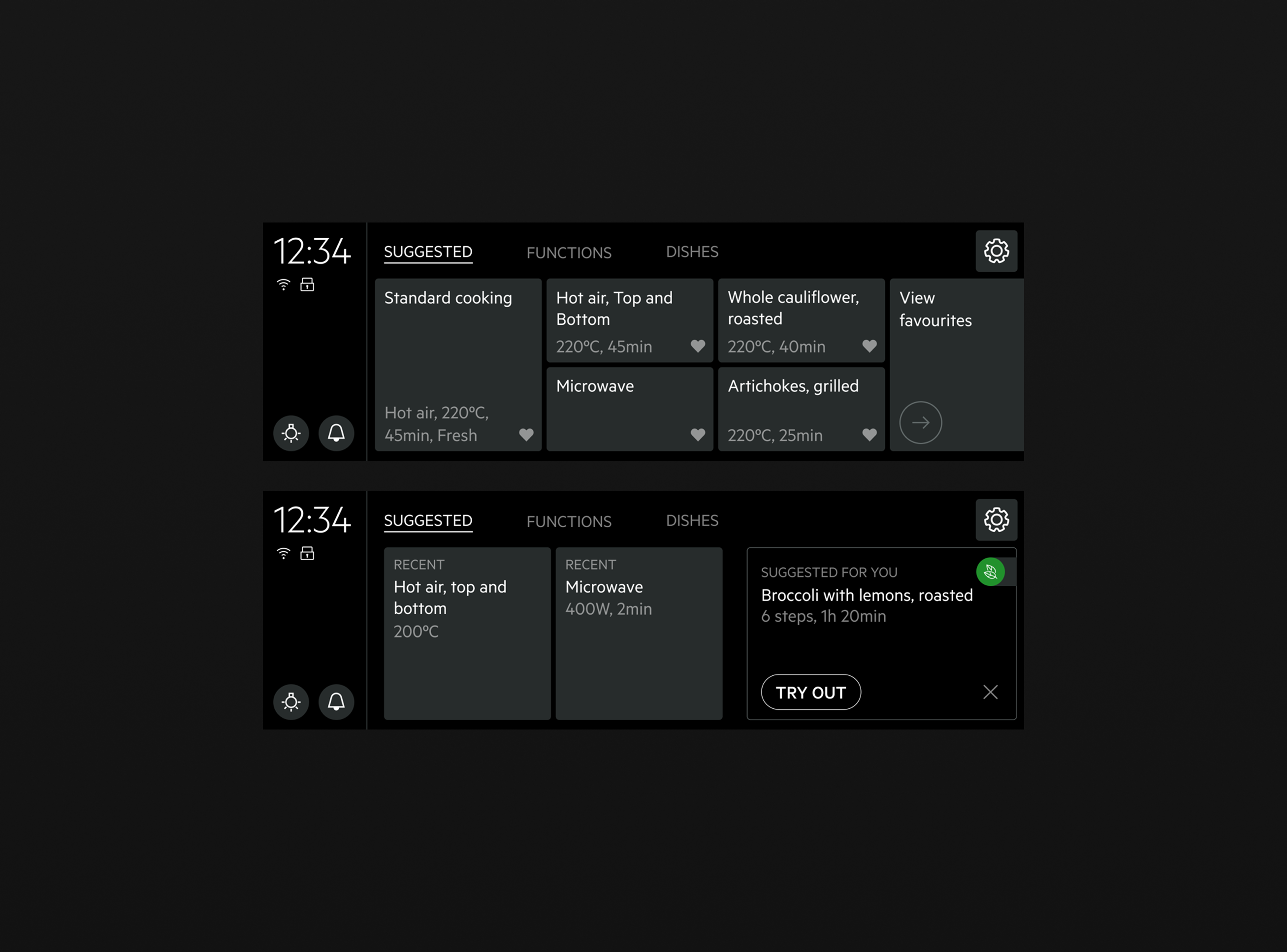 Oven interface screen