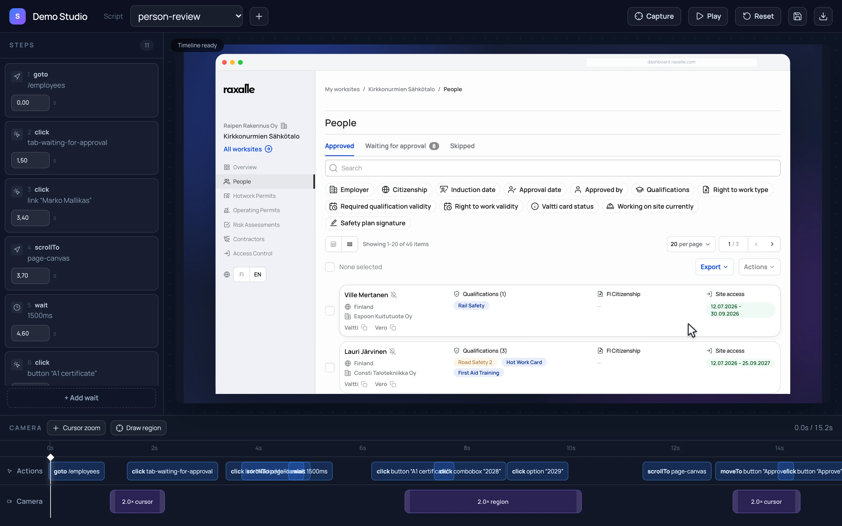 Studio with the person review script loaded