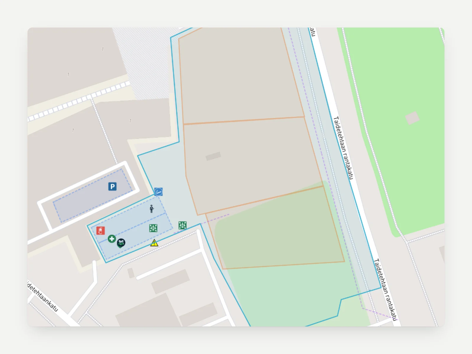 Site area mode in the old editor, drawn on a street map