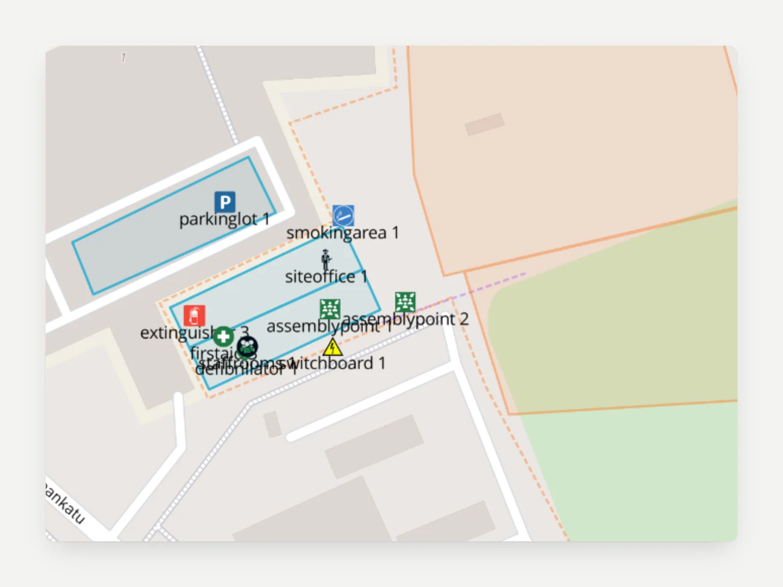 The old map editor: pin names overlap where objects are close together