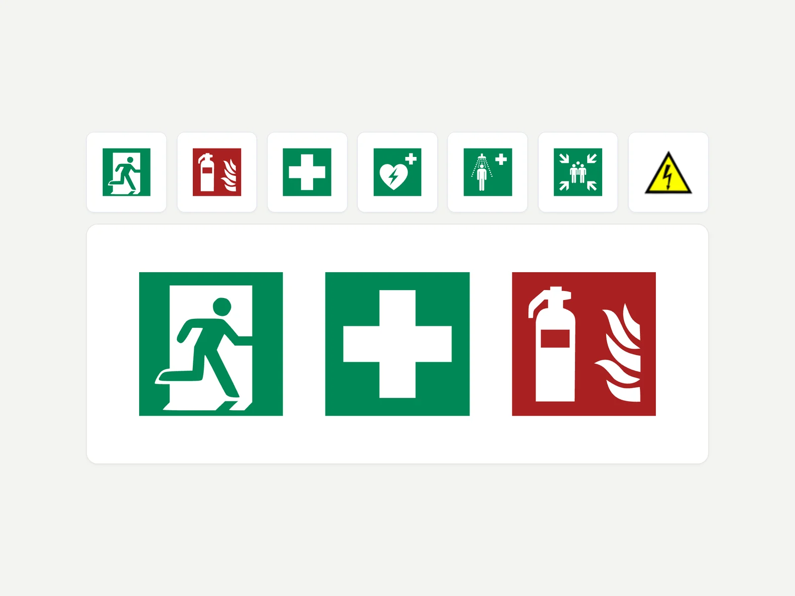 ISO safety sign tools, with three signs enlarged